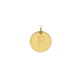 Engraved initial F disc charm in gold-fill, front view variant--F variant--Gold-fill