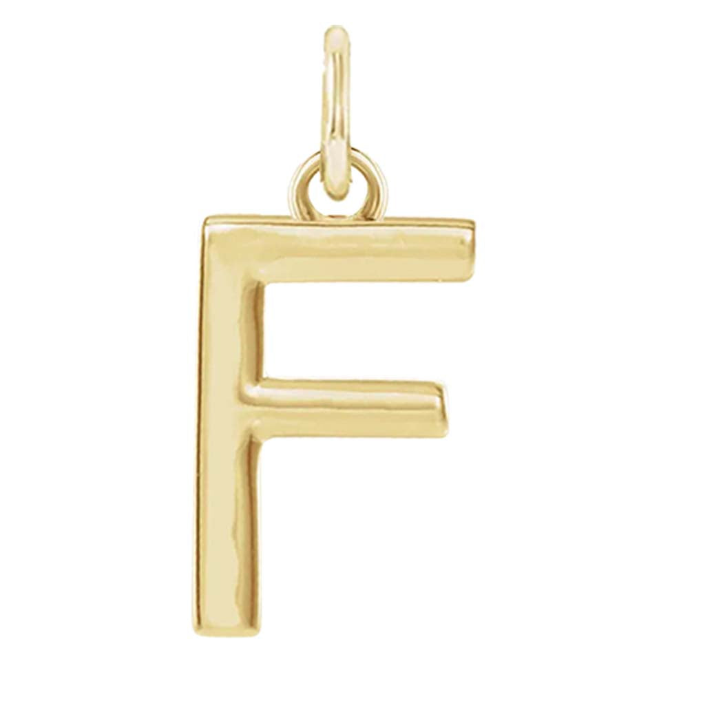 Modern initial charm letter F in 14K yellow gold variant--F variant--14K-yellow-gold