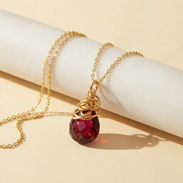 Textured garnet necklace for January birthstone  variant--Gold-fill, variant--Rose-gold-fill, variant--Sterling-silver, variant--Oxidized-sterling-silver variant--Garnet