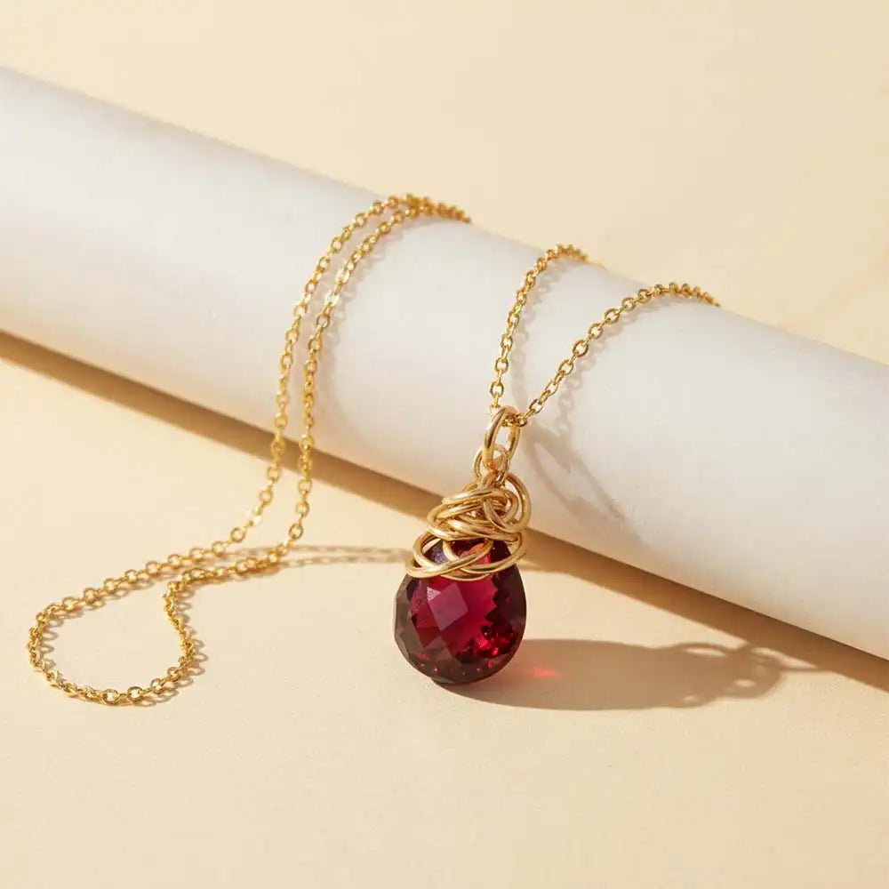 Natural garnet pendant necklace in sterling silver, styled on chain necklace variant--Garnet variant--Gold-fill variant--Sterling-silver