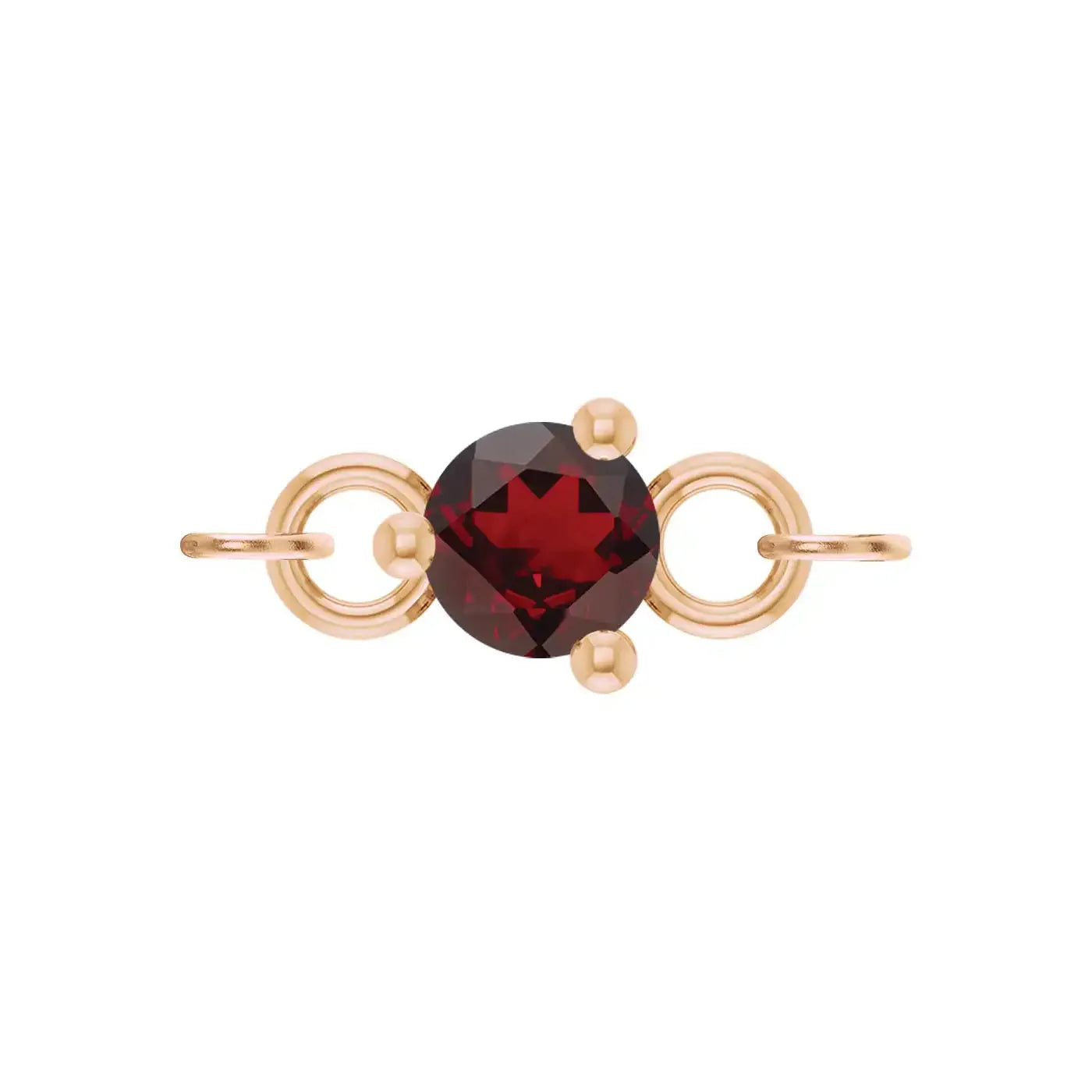 Tiny garnet birthstone link charm in 14K rose gold, prong-set natural gemstone