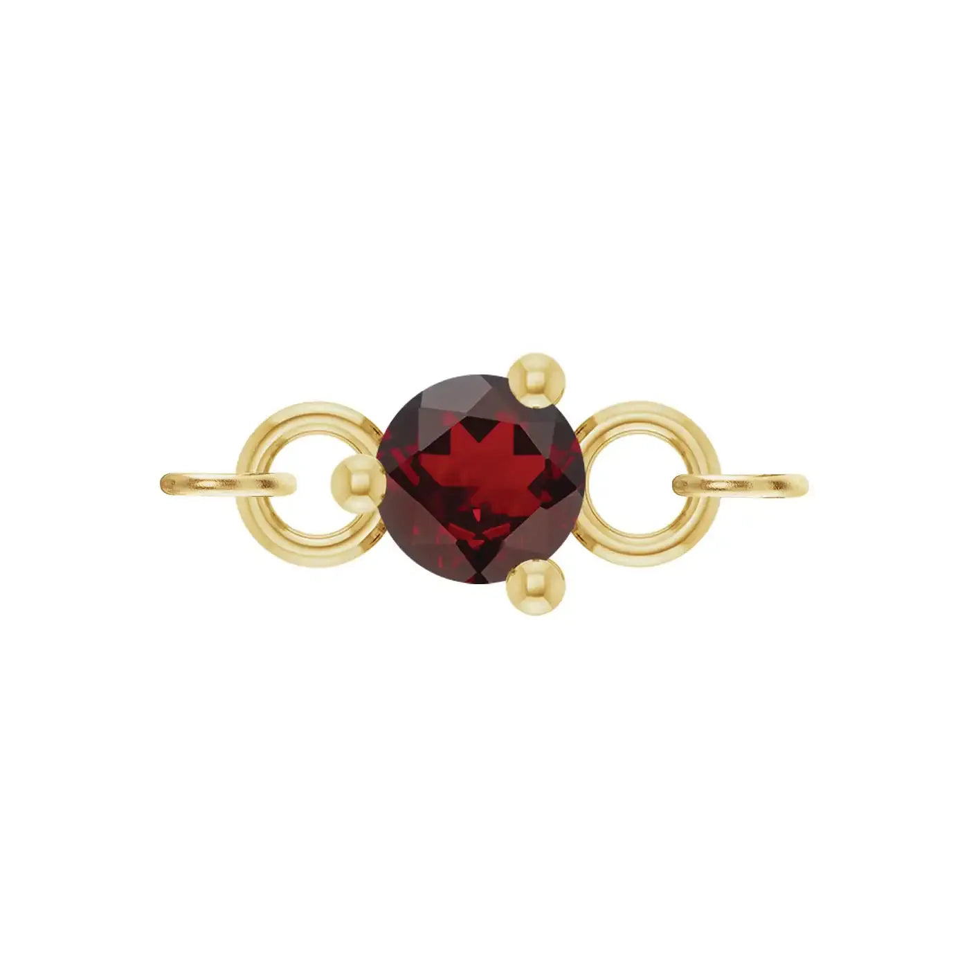 January gold link charm set with a natural garnet, handcrafted birthstone jewelry