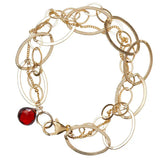 Natural garnet woven chain bracelet in 14K gold-fill, close-up of setting variant--Garnet variant--Gold-fill