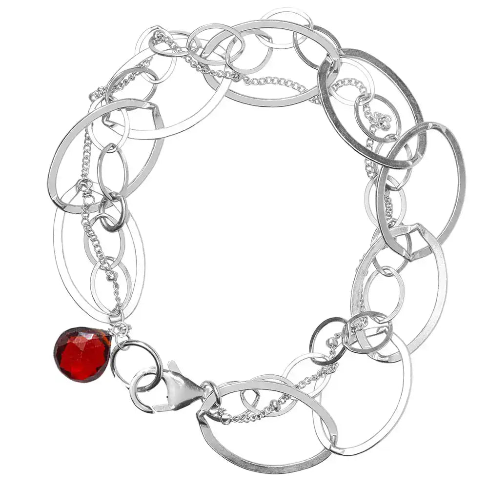 Natural garnet woven chain bracelet in sterling silver, side view detail silver variant--Garnet variant--Sterling-silver