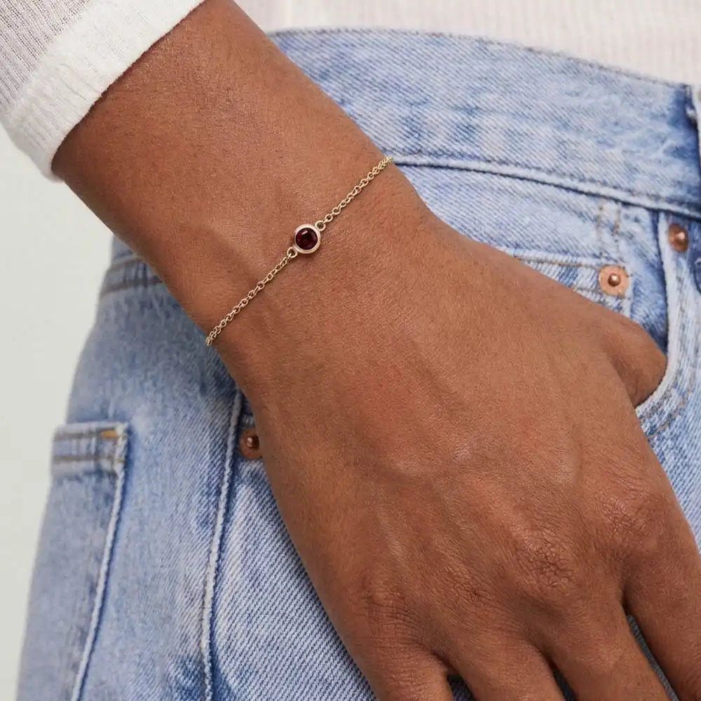 Minimalist bezel-set birthstone bracelet for stacking