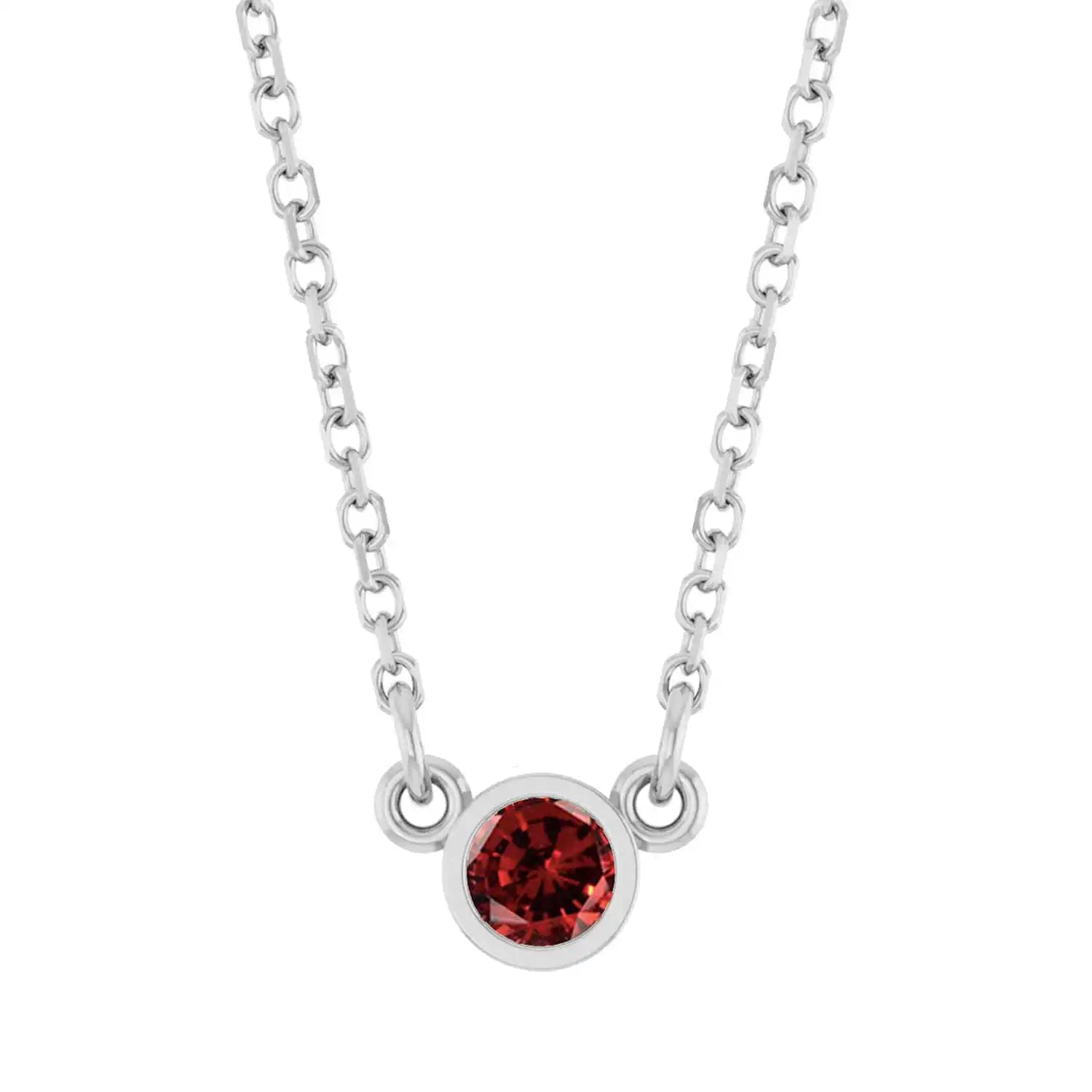 Bezel-set garnet birthstone necklace in 14K white gold, pendant detail variant--14K-white-gold variant--Garnet