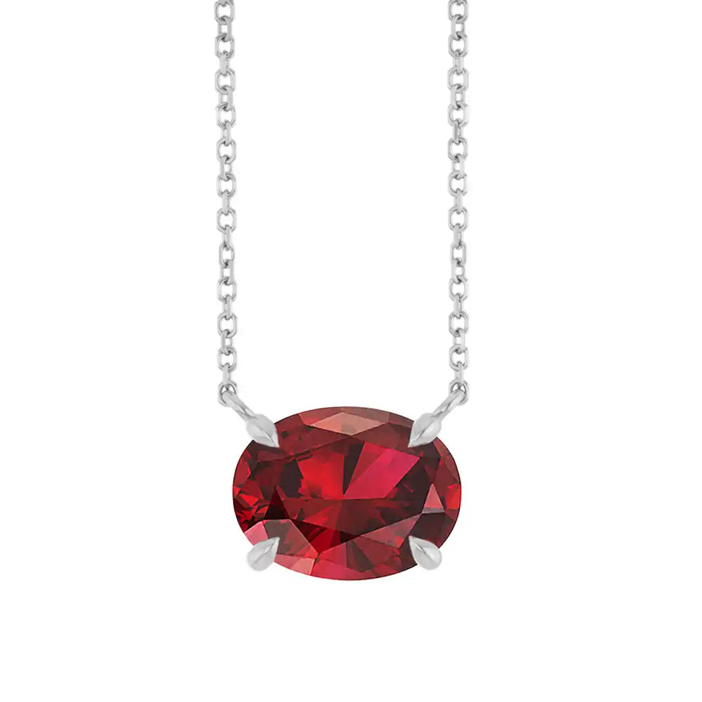 Garnet necklace in sterling silver with east-west prong setting variant--Sterling-silver variant--Garnet