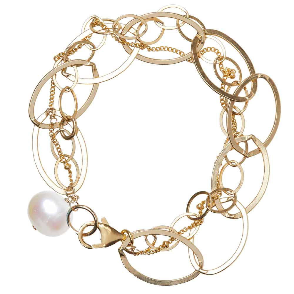 Gold-fill Pearl bracelet, Gold-fill Pearl gemstone bracelet, Gold-fill Pearl birthstone bracelet