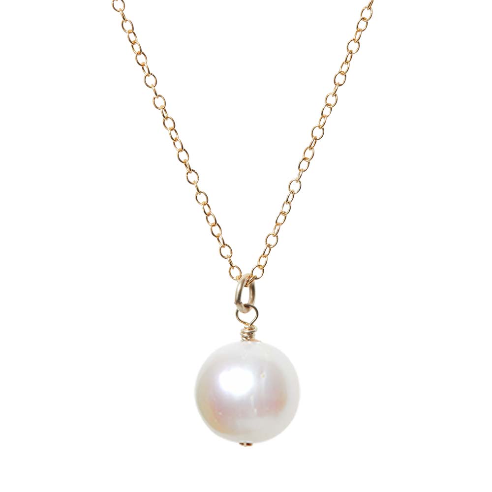 Gold-fill Pearl necklace, Gold-fill Pearl gemstone necklace, Gold-fill Pearl birthstone necklace