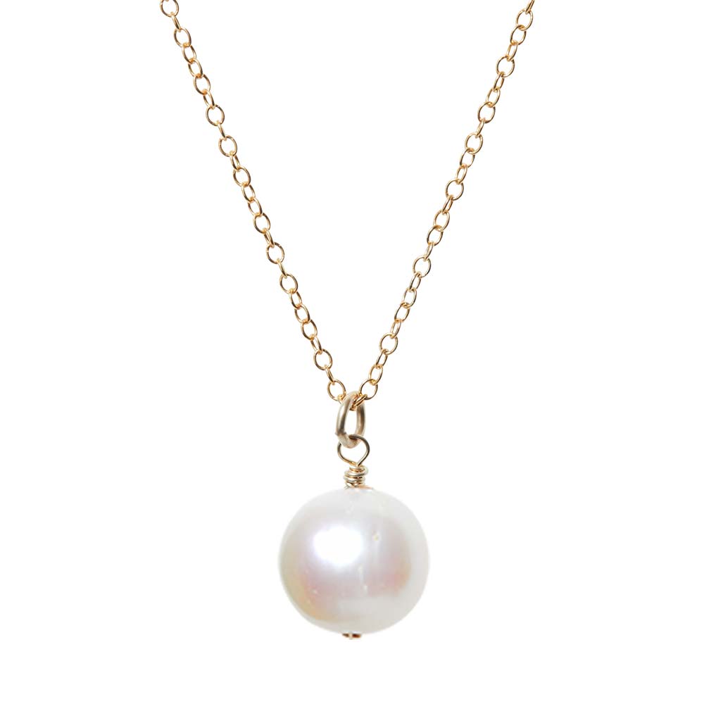 Gold-fill Pearl necklace, Gold-fill Pearl gemstone necklace, Gold-fill Pearl birthstone necklace