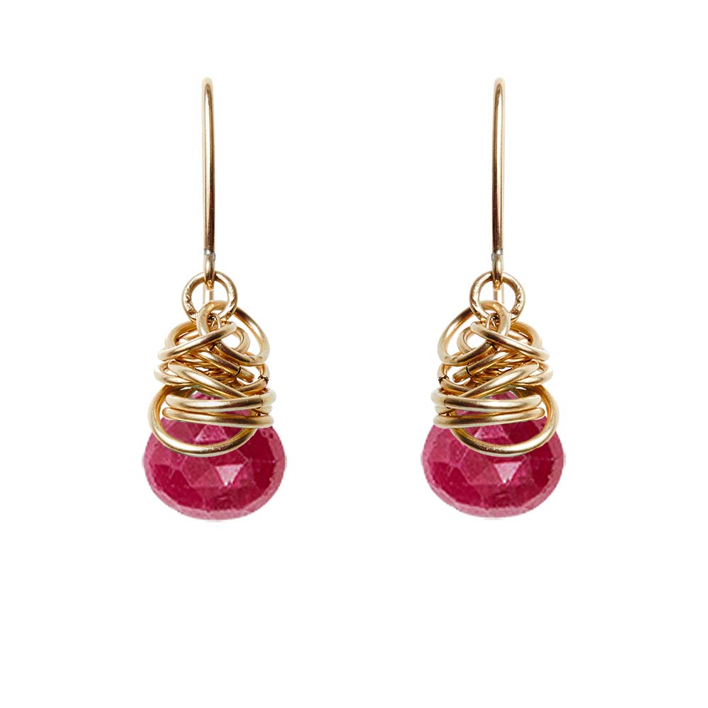 Gold-fill Ruby earrings, Gold-fill Ruby gemstone earrings, Gold-fill Ruby birthstone earrings