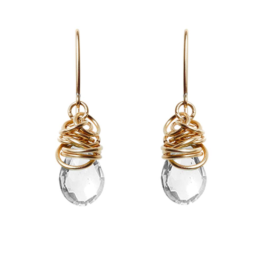 Gold-fill White Topaz earrings, Gold-fill White Topaz gemstone earrings, Gold-fill White Topaz birthstone earrings