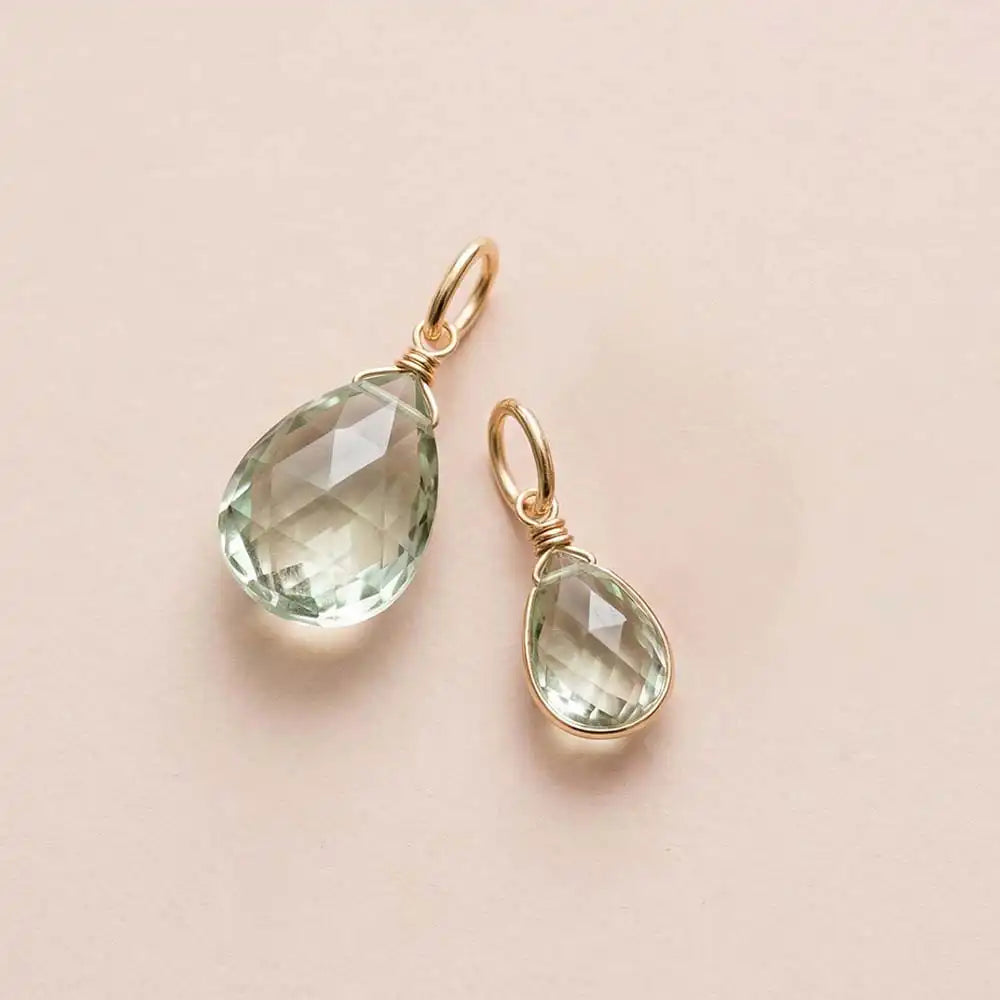 6mm green amethyst drop charm designed in gold-fill, perfect for custom jewelry creation.