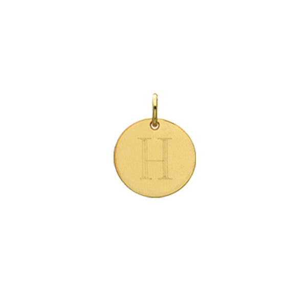 Engraved initial H disc charm in gold-fill, front view variant--H variant--Gold-fill