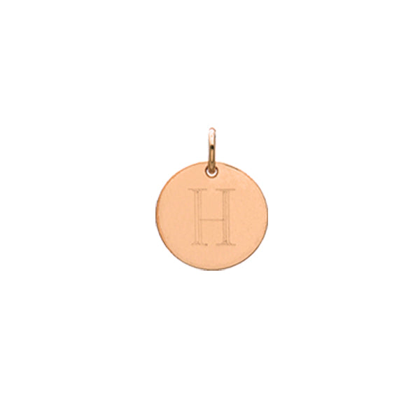 Engraved initial H disc charm in rose gold-fill, front view gold-fill variant--H variant--Rose-gold-fill