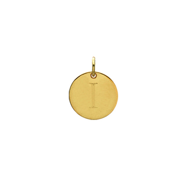 Engraved initial I disc charm in gold-fill, front view variant--I variant--Gold-fill