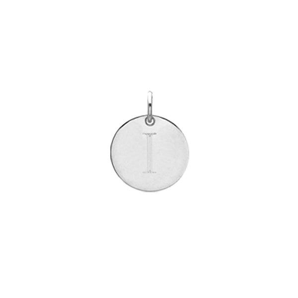 Engraved initial I disc charm in sterling silver, front view variant--I variant--Sterling-silver