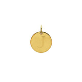 Engraved initial J disc charm in gold-fill, front view variant--J variant--Gold-fill