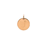 Engraved initial J disc charm in rose gold-fill, front view gold-fill variant--J variant--Rose-gold-fill