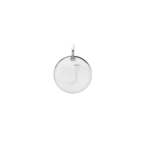 Engraved initial J disc charm in sterling silver, front view variant--J variant--Sterling-silver
