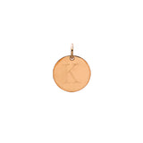 Engraved initial K disc charm in rose gold-fill, front view gold-fill variant--K variant--Rose-gold-fill