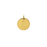 Engraved initial L disc charm in gold-fill, front view variant--L variant--Gold-fill