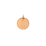 Engraved initial L disc charm in rose gold-fill, front view gold-fill variant--L variant--Rose-gold-fill
