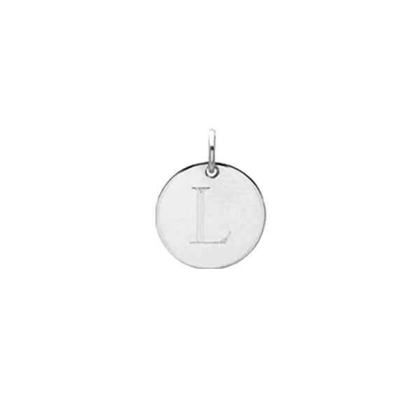 Engraved initial L disc charm in sterling silver, front view variant--L variant--Sterling-silver