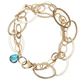 Natural labradorite woven chain bracelet in 14K gold-fill, close-up of setting in sterling silver variant--Gold-fill