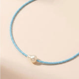 Light Blue Beaded Pearl Choker