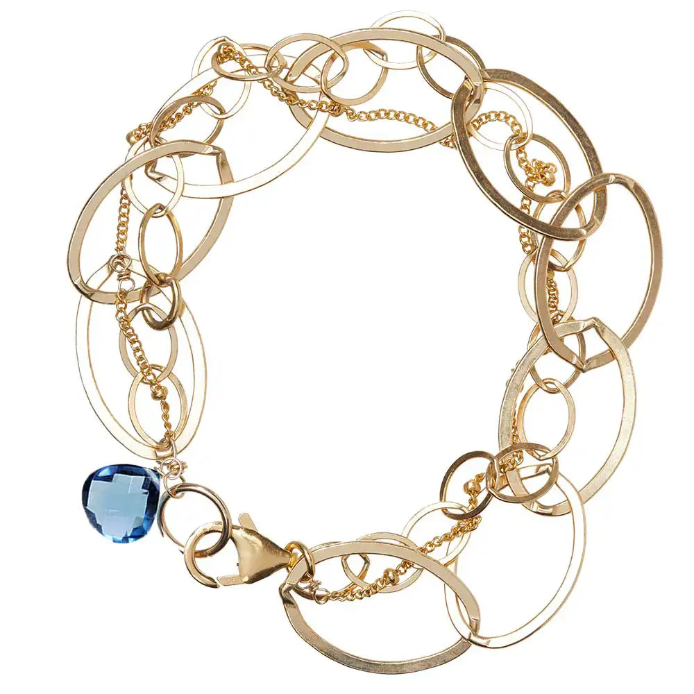 Natural london blue topaz woven chain bracelet in 14K gold-fill, close-up of setting variant--London-Topaz variant--Gold-fill