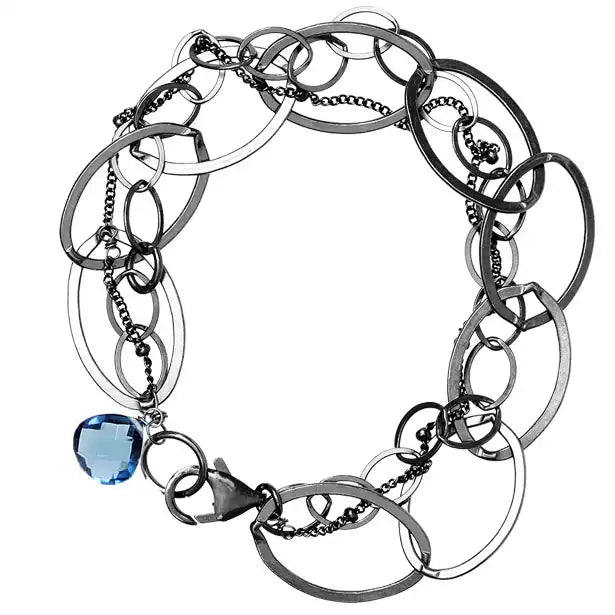 Natural london blue topaz woven chain bracelet in oxidized sterling silver variant--Oxidized-sterling-silver