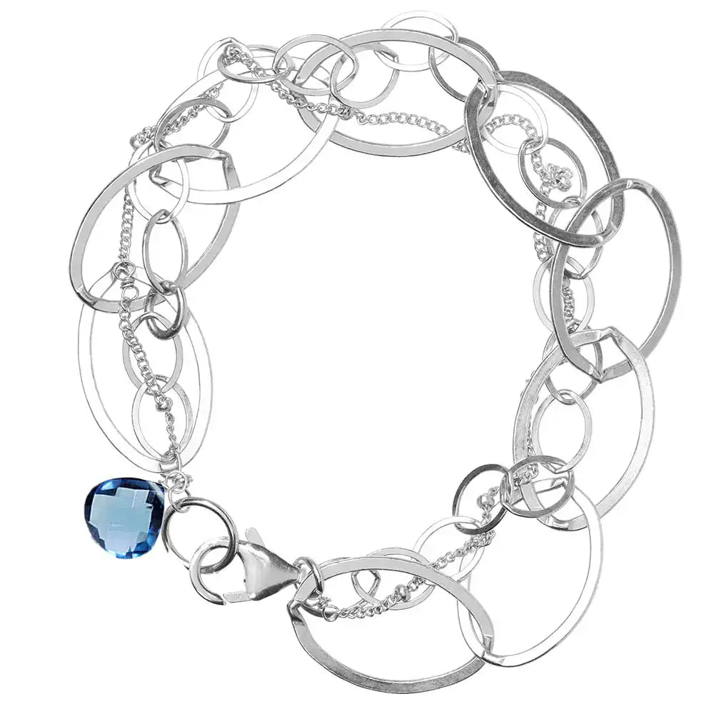 Natural london blue topaz woven chain bracelet in sterling silver, side view detail silver variant--London-Topaz variant--Sterling-silver