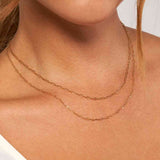 gold fill whisper paper clip chain necklace on model