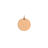 Engraved initial M disc charm in rose gold-fill, front view gold-fill variant--M variant--Rose-gold-fill