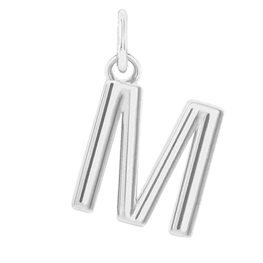 Modern initial charm letter M in 14K white gold variant--M variant--Sterling-silver variant--14K-white-gold