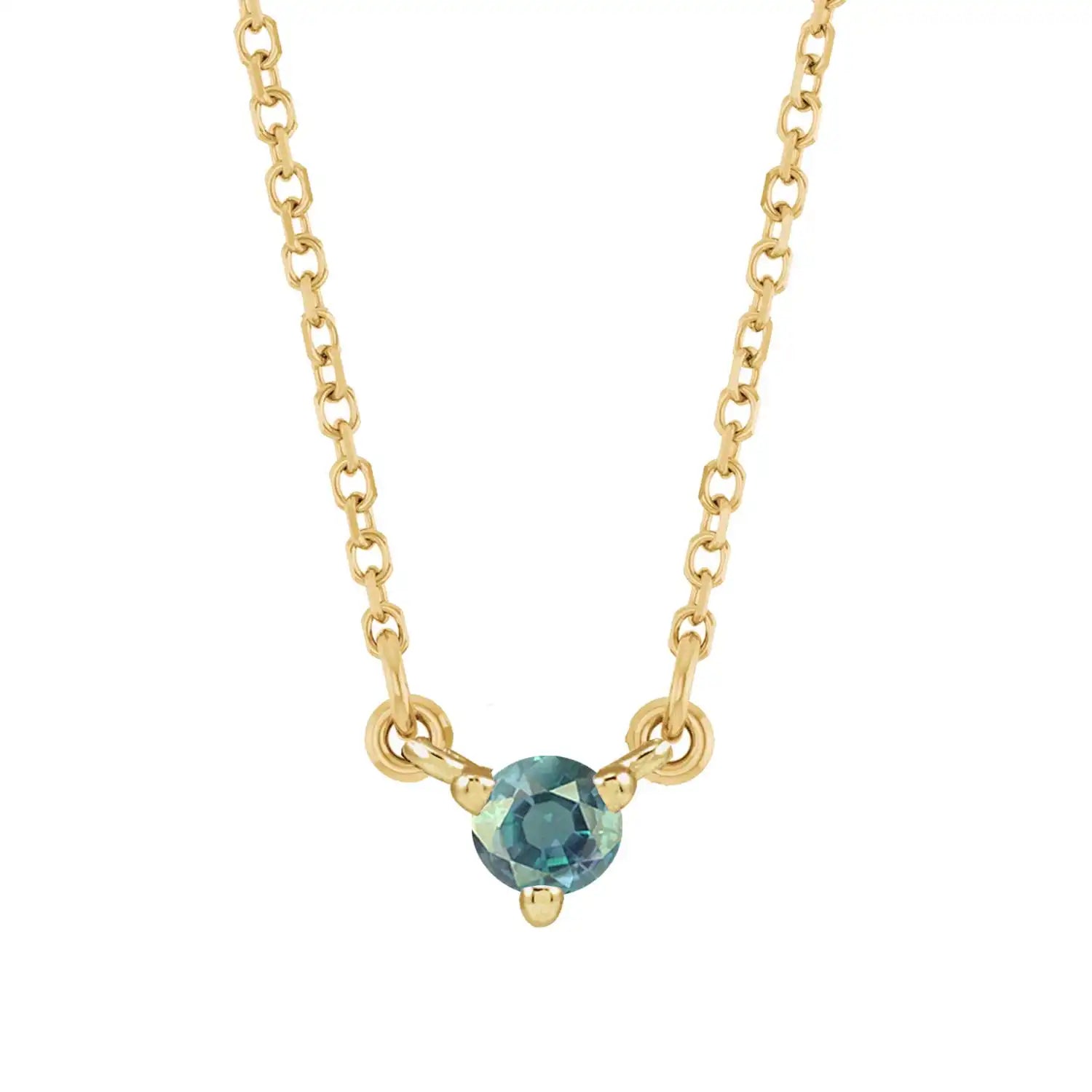 Elegant necklace in 14K yellow gold with dainty round alexandrite birthstone charm. variant--14K-yellow-gold