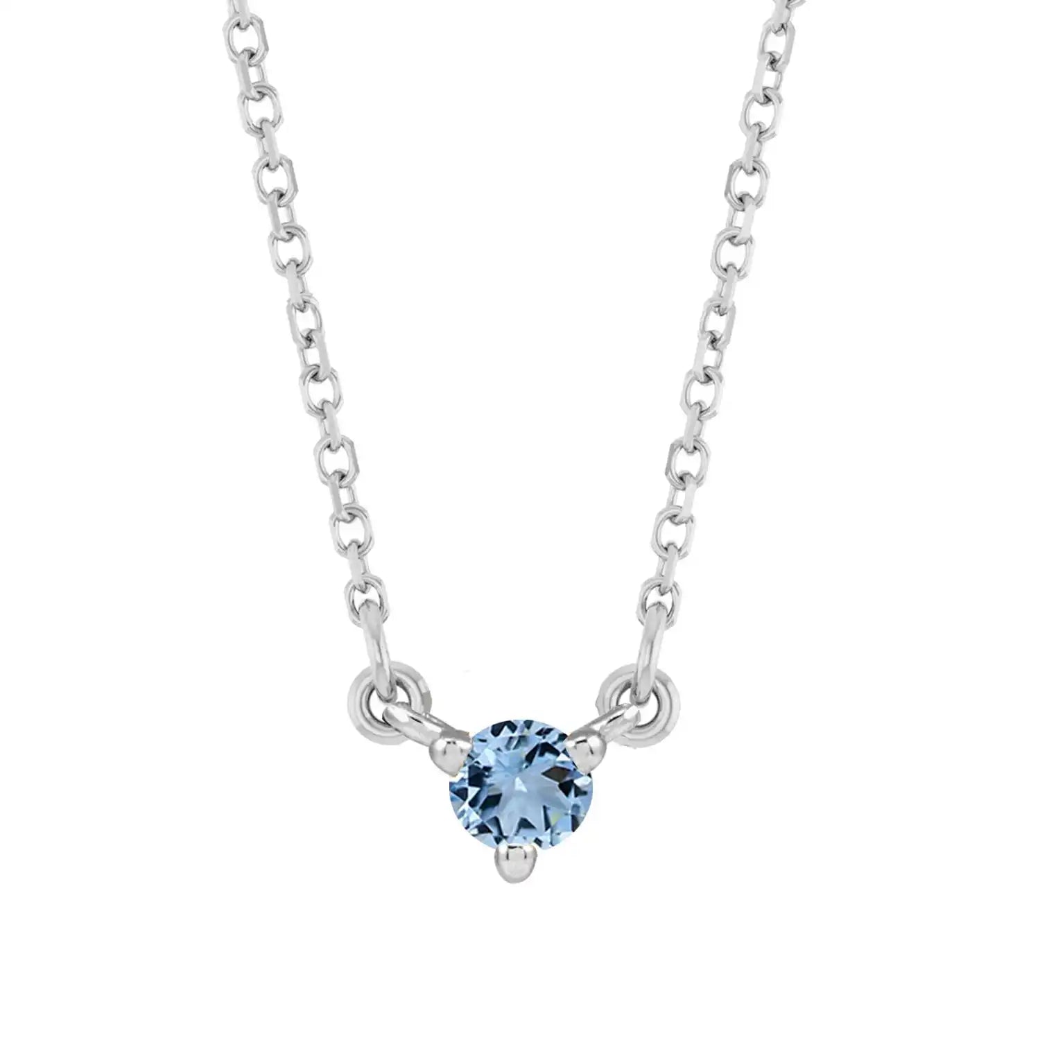 Sterling silver birthstone necklace featuring a petite aquamarine charm on fine chain. variant--Sterling-silver