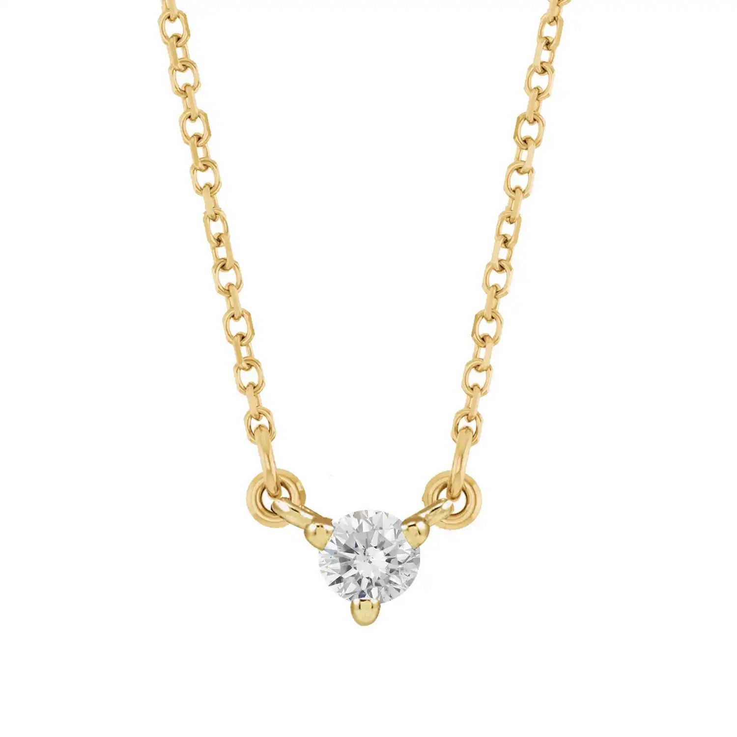 14K gold diamond necklace shown on model variant--14K-rose-gold, variant--14K-yellow-gold, variant--14K-white-gold