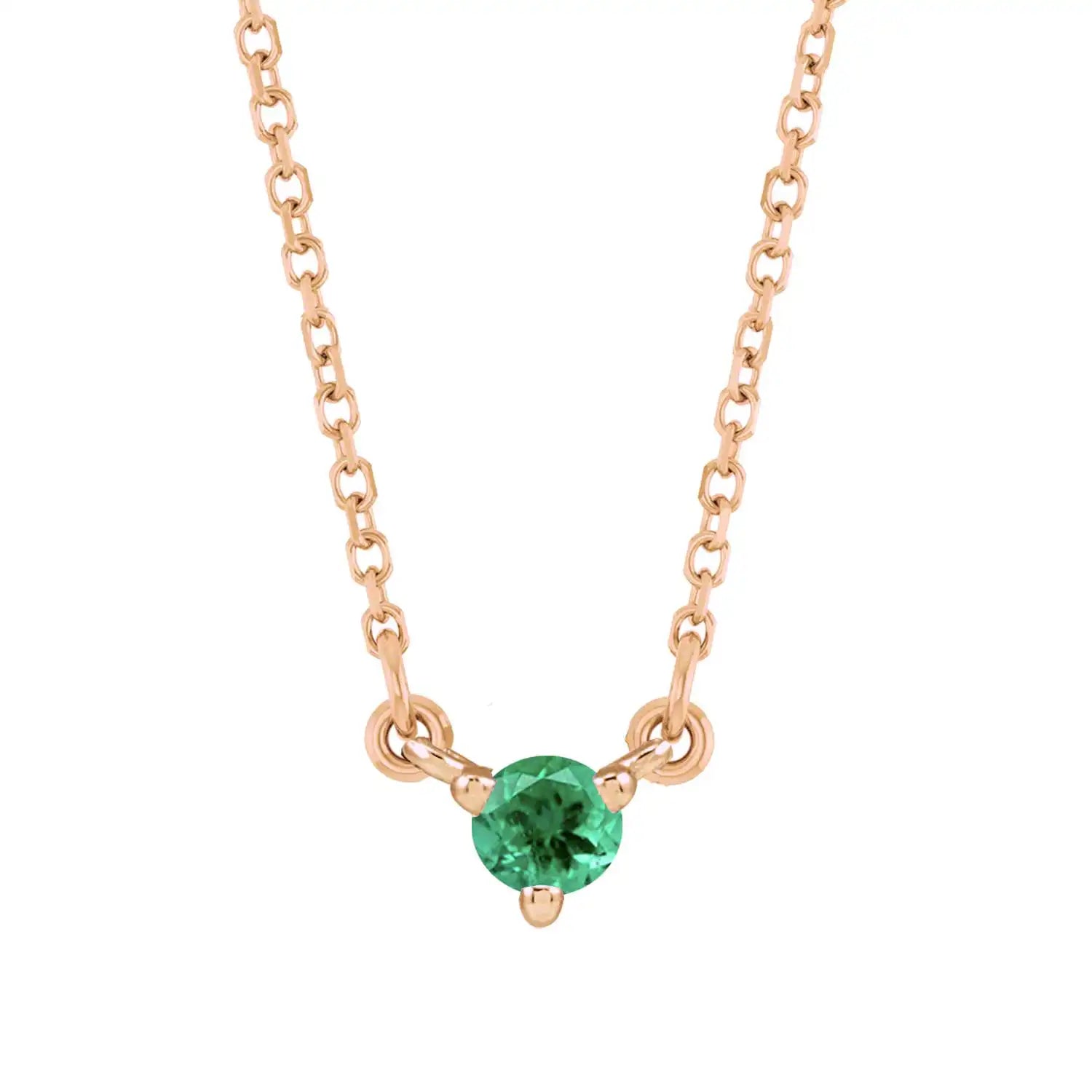 14K rose gold-Emerald-Solitaire-Necklace-Lovely-Birthstone-Necklace variant--Emerald variant--14K-rose-gold