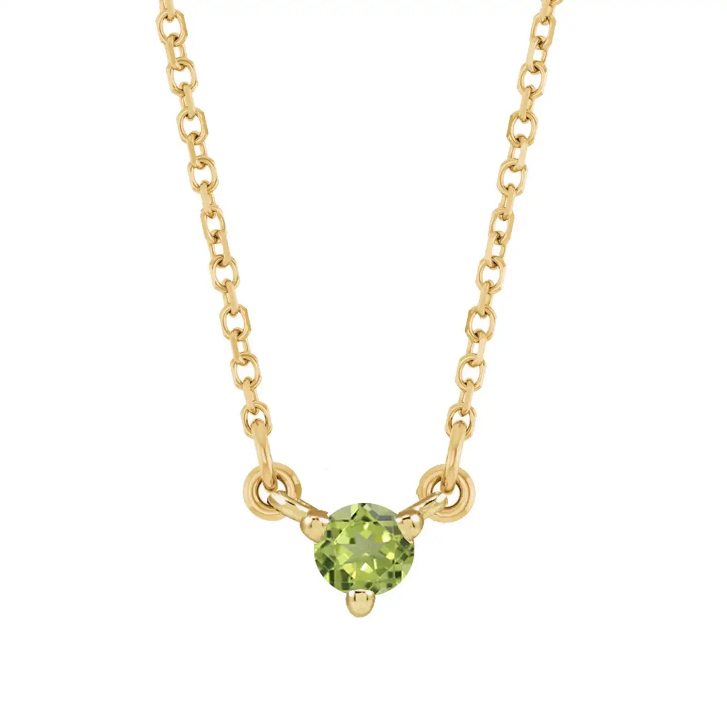 Tiny peridot necklace in 14K yellow gold, delicate and dainty for everyday wear. variant--14K-yellow-gold