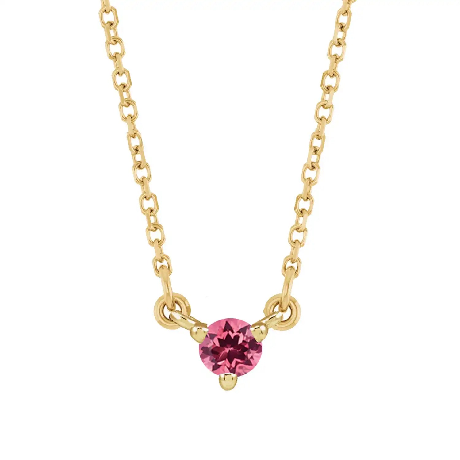 Minimalist 14K gold necklace with a small round tourmaline gemstone pendant. variant--14K-yellow-gold