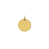 Engraved initial N disc charm in gold-fill, front view variant--N variant--Gold-fill