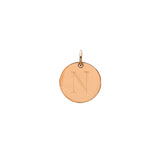 Engraved initial N disc charm in rose gold-fill, front view gold-fill variant--N variant--Rose-gold-fill
