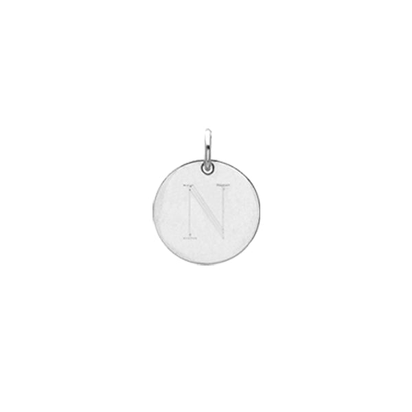 Engraved initial N disc charm in sterling silver, front view variant--N variant--Sterling-silver