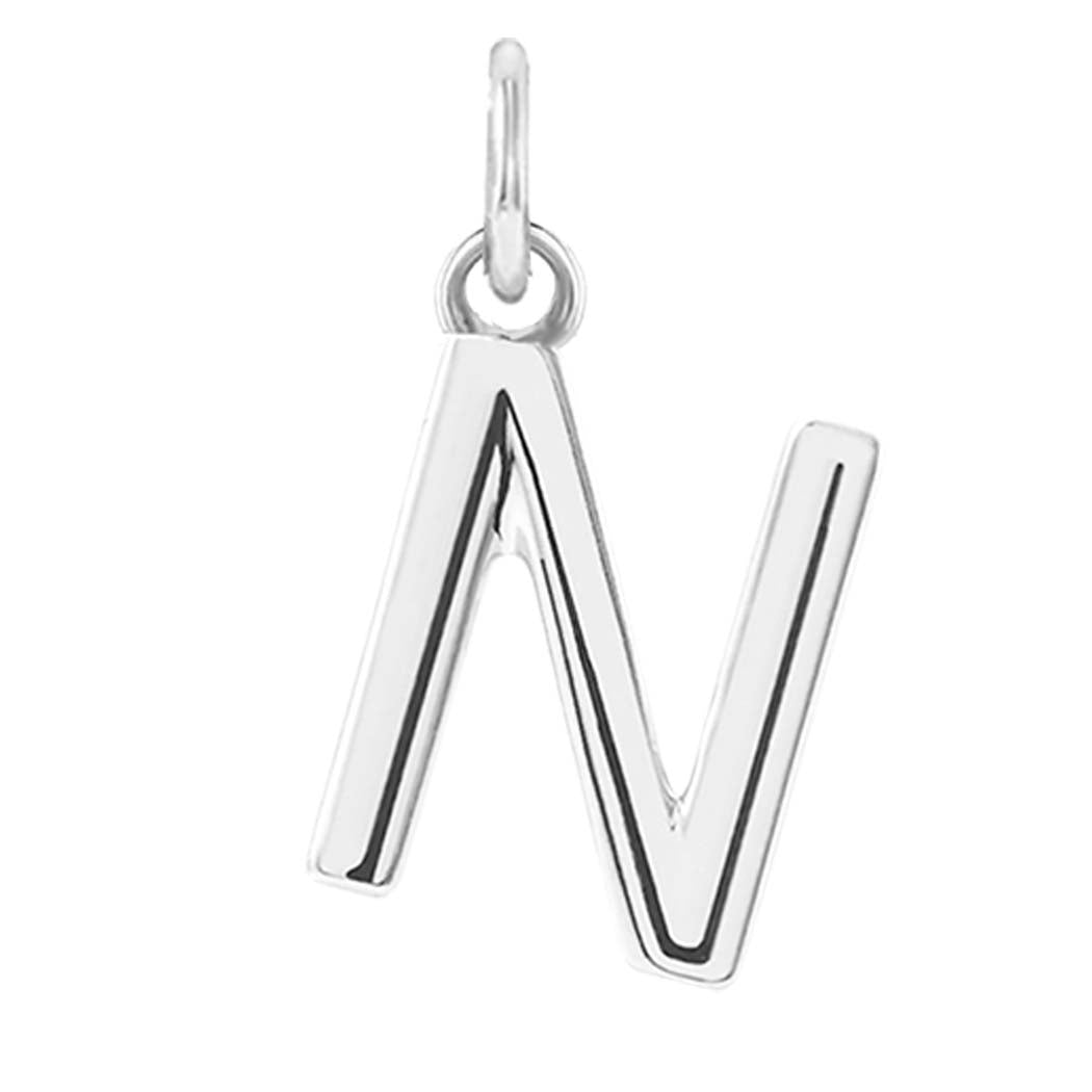 Modern initial charm letter N in 14K white gold variant--N variant--Sterling-silver variant--14K-white-gold