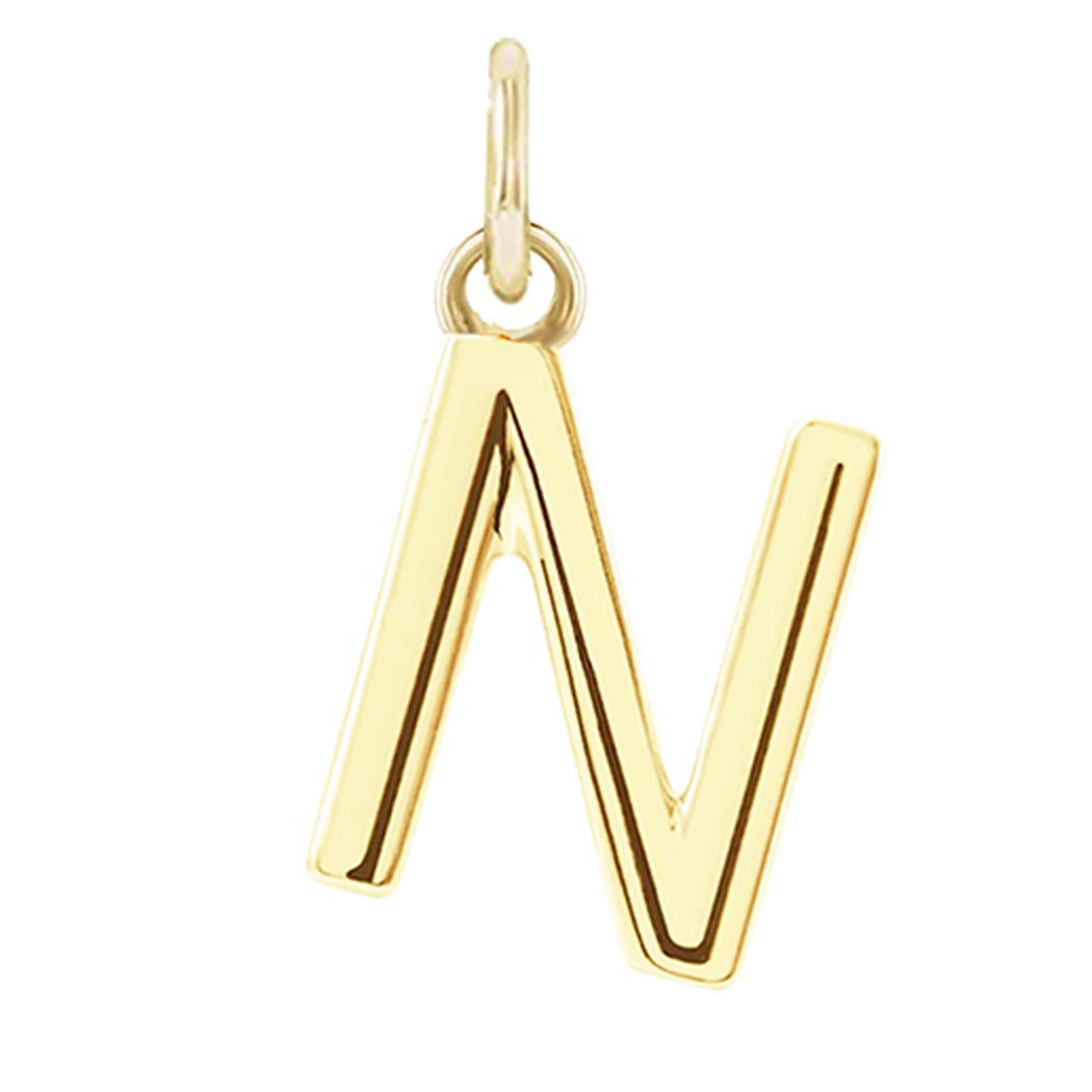 Modern initial charm letter N in 14K yellow gold variant--N variant--14K-yellow-gold