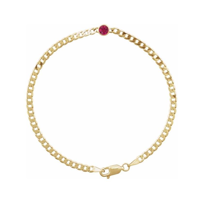 Natural Ruby link bracelet in solid gold with 5mm ethically sourced stone variant--Ruby-Nat variant--Ruby-Lab