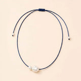 Navy Blue Pearl Silk Necklace