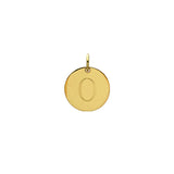 Engraved initial O disc charm in gold-fill, front view variant--O variant--Gold-fill